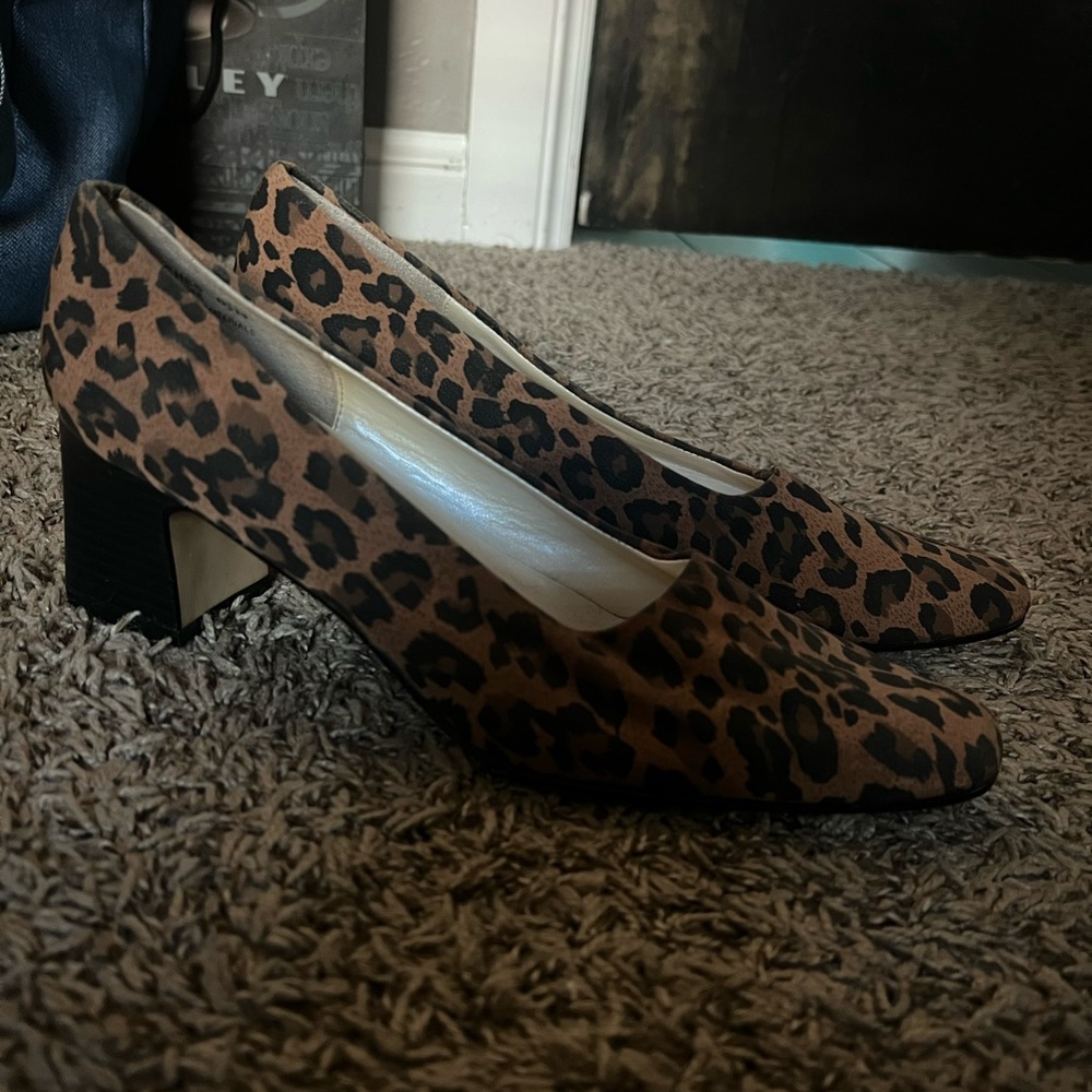 cute cheetah wide heel heels